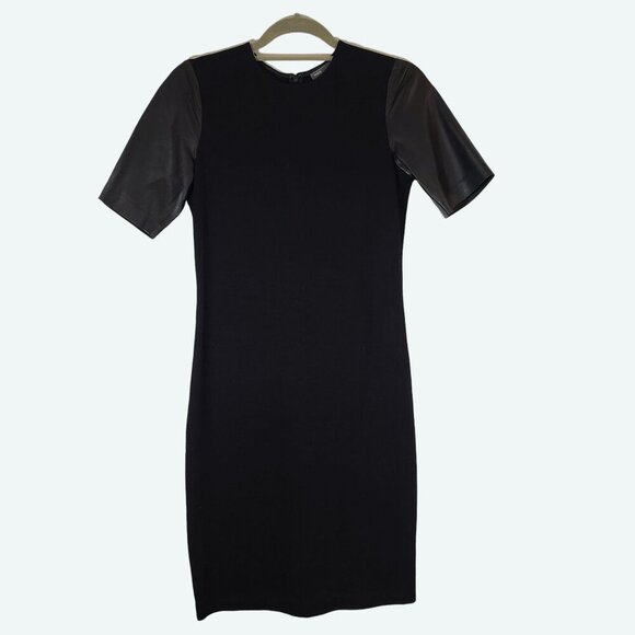Vince Knit Sheath Knit Dress Short Leather Sleeves Black Size 2 - Picture 3 of 11